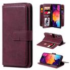 For Samsung Galaxy A50 Multifunctional Magnetic Copper Buckle Horizontal Flip Solid Color Leather Case with 10 Card Slots & Wallet & Holder & Photo Frame(Wine Red) - 1