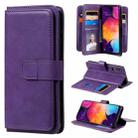 For Samsung Galaxy A50 Multifunctional Magnetic Copper Buckle Horizontal Flip Solid Color Leather Case with 10 Card Slots & Wallet & Holder & Photo Frame(Purple) - 1