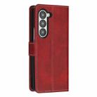 For Samsung Galaxy Z Fold6 Stitching Calf Texture Buckle Folding Leather Phone Case(Red) - 3