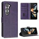 For Samsung Galaxy Z Fold6 Stitching Calf Texture Buckle Folding Leather Phone Case(Purple) - 1