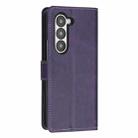 For Samsung Galaxy Z Fold6 Stitching Calf Texture Buckle Folding Leather Phone Case(Purple) - 3