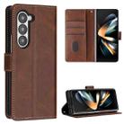 For Samsung Galaxy Z Fold6 Stitching Calf Texture Buckle Folding Leather Phone Case(Brown) - 1