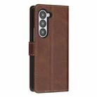 For Samsung Galaxy Z Fold6 Stitching Calf Texture Buckle Folding Leather Phone Case(Brown) - 3