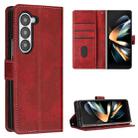 For Samsung Galaxy Z Fold5 Stitching Calf Texture Buckle Folding Leather Phone Case(Red) - 1