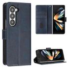 For Samsung Galaxy Z Fold5 Stitching Calf Texture Buckle Folding Leather Phone Case(Blue) - 1