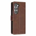 For Samsung Galaxy Z Fold5 Stitching Calf Texture Buckle Folding Leather Phone Case(Brown) - 3