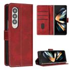 For Samsung Galaxy Z Fold4 Stitching Calf Texture Buckle Folding Leather Phone Case(Red) - 1