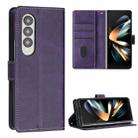 For Samsung Galaxy Z Fold4 Stitching Calf Texture Buckle Folding Leather Phone Case(Purple) - 1