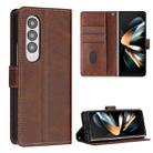 For Samsung Galaxy Z Fold4 Stitching Calf Texture Buckle Folding Leather Phone Case(Brown) - 1