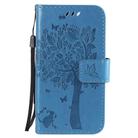 For iPhone 12 mini Tree & Cat Embossed Pattern Horizontal Flip Leather Case with Holder & Card Slots & Wallet & Lanyard(Blue) - 2