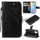 For iPhone 12 mini Tree & Cat Embossed Pattern Horizontal Flip Leather Case with Holder & Card Slots & Wallet & Lanyard(Black) - 1