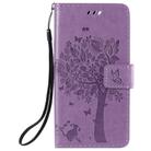 For iPhone 12 / 12 Pro Tree & Cat Embossed Pattern Horizontal Flip Leather Case with Holder & Card Slots & Wallet & Lanyard(Light Purple) - 2