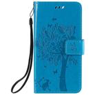 For iPhone 12 / 12 Pro Tree & Cat Embossed Pattern Horizontal Flip Leather Case with Holder & Card Slots & Wallet & Lanyard(Blue) - 2