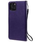 For iPhone 12 / 12 Pro Tree & Cat Embossed Pattern Horizontal Flip Leather Case with Holder & Card Slots & Wallet & Lanyard(Purple) - 3