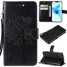 For iPhone 12 / 12 Pro Tree & Cat Embossed Pattern Horizontal Flip Leather Case with Holder & Card Slots & Wallet & Lanyard(Black) - 1
