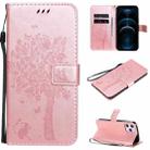 For iPhone 12 Pro Max Tree & Cat Embossed Pattern Horizontal Flip Leather Case with Holder & Card Slots & Wallet & Lanyard(Rose Gold) - 1