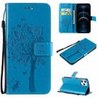 For iPhone 12 Pro Max Tree & Cat Embossed Pattern Horizontal Flip Leather Case with Holder & Card Slots & Wallet & Lanyard(Blue) - 1