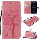 For iPhone 12 Pro Max Tree & Cat Embossed Pattern Horizontal Flip Leather Case with Holder & Card Slots & Wallet & Lanyard(Pink) - 1