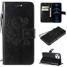 For iPhone 12 Pro Max Tree & Cat Embossed Pattern Horizontal Flip Leather Case with Holder & Card Slots & Wallet & Lanyard(Black) - 1