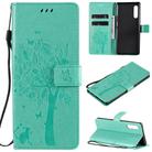 For LG G9 Tree & Cat Embossed Pattern Horizontal Flip Leather Case with Holder & Card Slots & Wallet & Lanyard(Green) - 1