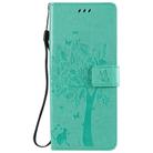 For LG G9 Tree & Cat Embossed Pattern Horizontal Flip Leather Case with Holder & Card Slots & Wallet & Lanyard(Green) - 2
