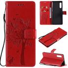 For LG G9 Tree & Cat Embossed Pattern Horizontal Flip Leather Case with Holder & Card Slots & Wallet & Lanyard(Red) - 1