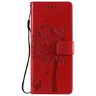 For LG G9 Tree & Cat Embossed Pattern Horizontal Flip Leather Case with Holder & Card Slots & Wallet & Lanyard(Red) - 2