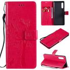 For LG G9 Tree & Cat Embossed Pattern Horizontal Flip Leather Case with Holder & Card Slots & Wallet & Lanyard(Rose Red) - 1