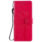 For LG G9 Tree & Cat Embossed Pattern Horizontal Flip Leather Case with Holder & Card Slots & Wallet & Lanyard(Rose Red) - 2