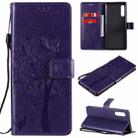 For LG G9 Tree & Cat Embossed Pattern Horizontal Flip Leather Case with Holder & Card Slots & Wallet & Lanyard(Purple) - 1