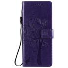 For LG G9 Tree & Cat Embossed Pattern Horizontal Flip Leather Case with Holder & Card Slots & Wallet & Lanyard(Purple) - 1