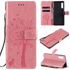 For LG G9 Tree & Cat Embossed Pattern Horizontal Flip Leather Case with Holder & Card Slots & Wallet & Lanyard(Pink) - 1