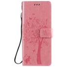 For LG G9 Tree & Cat Embossed Pattern Horizontal Flip Leather Case with Holder & Card Slots & Wallet & Lanyard(Pink) - 2