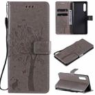 For LG G9 Tree & Cat Embossed Pattern Horizontal Flip Leather Case with Holder & Card Slots & Wallet & Lanyard(Gray) - 1