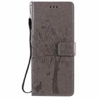 For LG G9 Tree & Cat Embossed Pattern Horizontal Flip Leather Case with Holder & Card Slots & Wallet & Lanyard(Gray) - 2