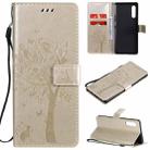 For LG G9 Tree & Cat Embossed Pattern Horizontal Flip Leather Case with Holder & Card Slots & Wallet & Lanyard(Gold) - 1