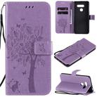 For LG K41S / K51S Tree & Cat Embossed Pattern Horizontal Flip Leather Case with Holder & Card Slots & Wallet & Lanyard(Light Purple) - 1