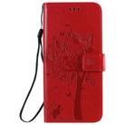 For LG K41S / K51S Tree & Cat Embossed Pattern Horizontal Flip Leather Case with Holder & Card Slots & Wallet & Lanyard(Red) - 1