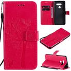 For LG K41S / K51S Tree & Cat Embossed Pattern Horizontal Flip Leather Case with Holder & Card Slots & Wallet & Lanyard(Rose Red) - 1