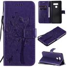 For LG K41S / K51S Tree & Cat Embossed Pattern Horizontal Flip Leather Case with Holder & Card Slots & Wallet & Lanyard(Purple) - 1