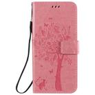 For LG K41S / K51S Tree & Cat Embossed Pattern Horizontal Flip Leather Case with Holder & Card Slots & Wallet & Lanyard(Pink) - 1