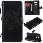 For LG K41S / K51S Tree & Cat Embossed Pattern Horizontal Flip Leather Case with Holder & Card Slots & Wallet & Lanyard(Black) - 1