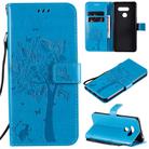 For LG K50S Tree & Cat Embossed Pattern Horizontal Flip Leather Case with Holder & Card Slots & Wallet & Lanyard(Blue) - 1