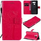 For LG K50S Tree & Cat Embossed Pattern Horizontal Flip Leather Case with Holder & Card Slots & Wallet & Lanyard(Rose Red) - 1