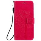 For LG K50S Tree & Cat Embossed Pattern Horizontal Flip Leather Case with Holder & Card Slots & Wallet & Lanyard(Rose Red) - 2