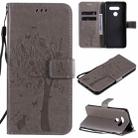 For LG K50S Tree & Cat Embossed Pattern Horizontal Flip Leather Case with Holder & Card Slots & Wallet & Lanyard(Gray) - 1