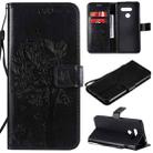 For LG K50S Tree & Cat Embossed Pattern Horizontal Flip Leather Case with Holder & Card Slots & Wallet & Lanyard(Black) - 1