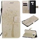 For LG K50S Tree & Cat Embossed Pattern Horizontal Flip Leather Case with Holder & Card Slots & Wallet & Lanyard(Gold) - 1