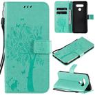 For LG K51 Tree & Cat Embossed Pattern Horizontal Flip Leather Case with Holder & Card Slots & Wallet & Lanyard(Green) - 1