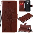 For LG K51 Tree & Cat Embossed Pattern Horizontal Flip Leather Case with Holder & Card Slots & Wallet & Lanyard(Coffee) - 1